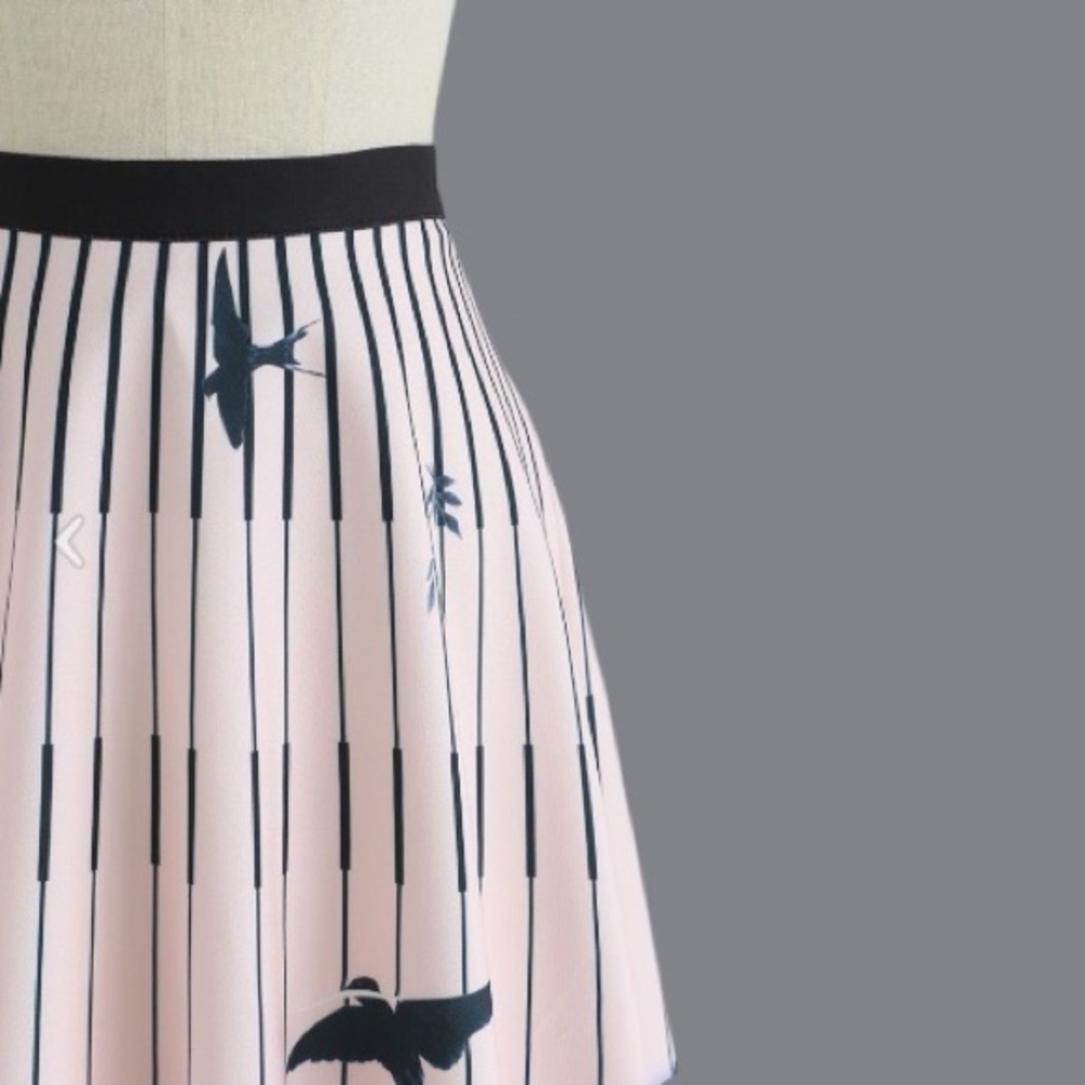 le palais vintage Birds Print Stripes A-Line Midi Skirt - Picture 3 of 5